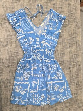 Blu Pepper Blue and White Floral Print Dress